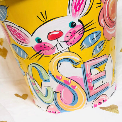 Easter Basket Alternative Personalized Metal Bucket Hand Painted Design Custom Name Feature Pink Decoration Holiday Gift Idea Children Storage Solution Decorative Container Option Beautiful Spring Essential Customized Easter Present Special
