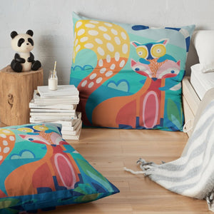 Throw Pillow, 'Pals, Fox & Lemur' with Background