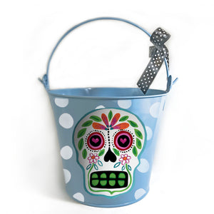 PAIL, Halloween 'Sugar Skull' Pail on Blue Bucket