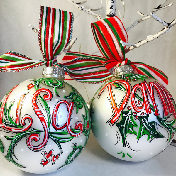Orders Placed after 11/17 will Arrive after Christmas. ORNAMENT, PERSONALIZED SWIRLS with HOLLY Ornament