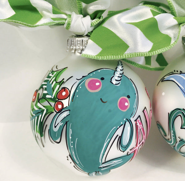 Orders Placed after 11/17 will Arrive after Christmas. ORNAMENT, PERSONALIZED NARWHAL Ornament