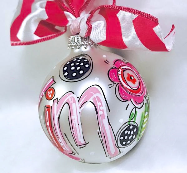 Orders Placed after 11/17 will Arrive after Christmas. ORNAMENT, FLORAL Hot Pink & Black Ornament