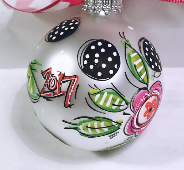 Orders Placed after 11/17 will Arrive after Christmas. ORNAMENT, FLORAL Hot Pink & Black Ornament