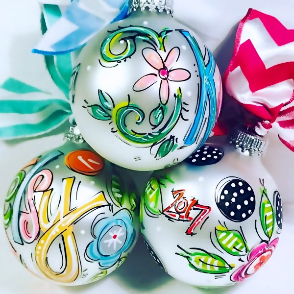 Orders Placed after 11/17 will Arrive after Christmas. ORNAMENT, FLORAL Hot Pink & Black Ornament