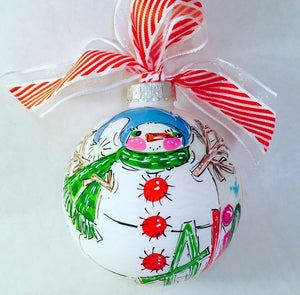 Orders Placed after 11/17 will Arrive after Christmas. ORNAMENT, Snowman Ornament, personalized and hand-painted