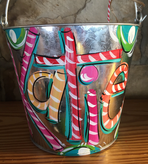 Personalized, hand painted bucket for girls, room decor