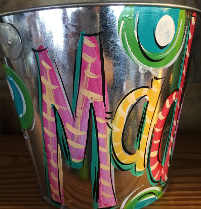 Personalized, hand painted bucket for girls, Easter bucket,  room decor