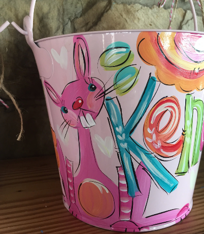 Personalized, hand painted bucket for girls, Easter bucket,  room decor