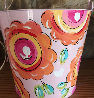 Personalized, hand painted bucket for girls, room decor