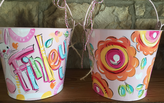 Personalized, hand painted bucket for girls, room decor