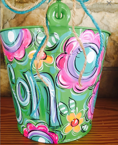 Personalized, hand painted bucket for girls, Easter bucket,  room decor