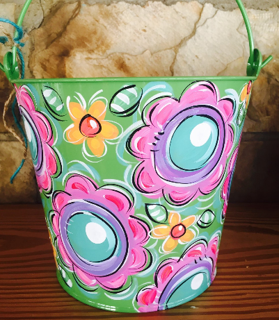 Personalized, hand painted bucket for girls, room decor