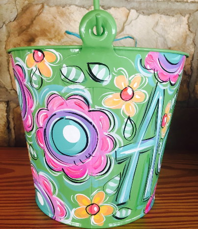 Personalized, hand painted bucket for girls, room decor