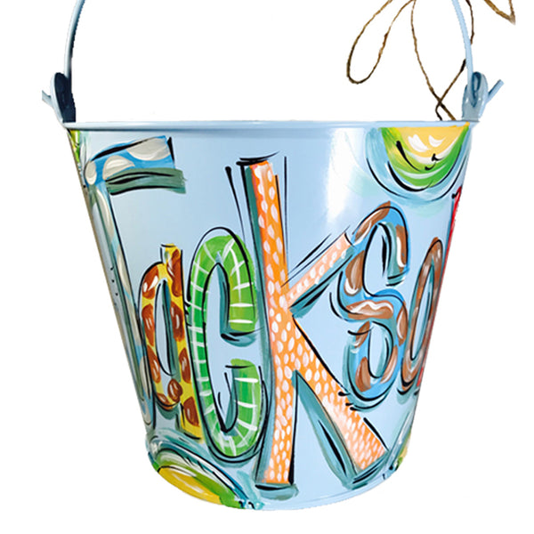 PAIL, Blue, Hand Painted Bucket, Personalized Pail