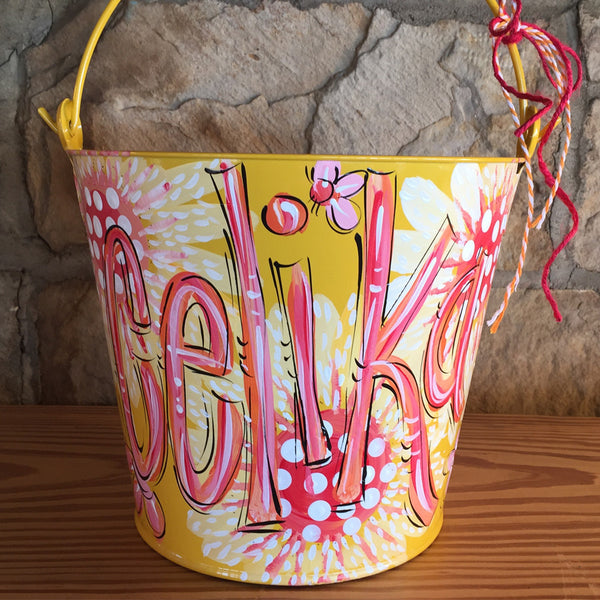 Personalized, hand painted bucket for girls, room decor