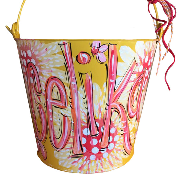 Personalized, hand painted bucket for girls, Easter bucket,  room decor