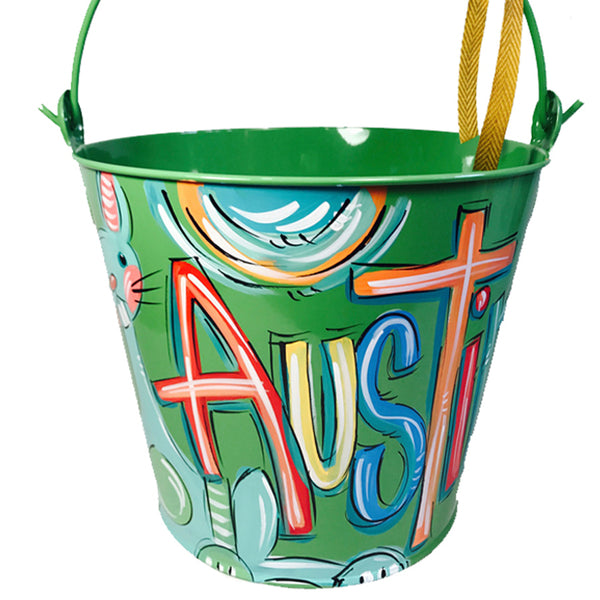 Personalized, hand painted bucket for girls, Easter bucket,  room decor