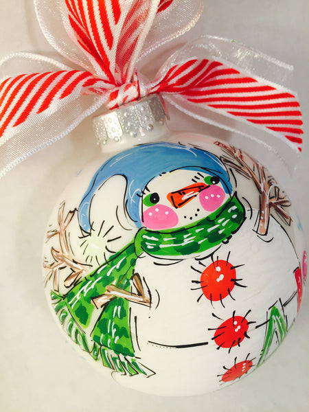 Snowman painted ornament, personalized snowman ornament 