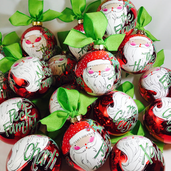 Orders Placed after 11/17 will Arrive after Christmas. ORNAMENT, PERSONALIZED SANTA on Shiny Red Holiday Ball