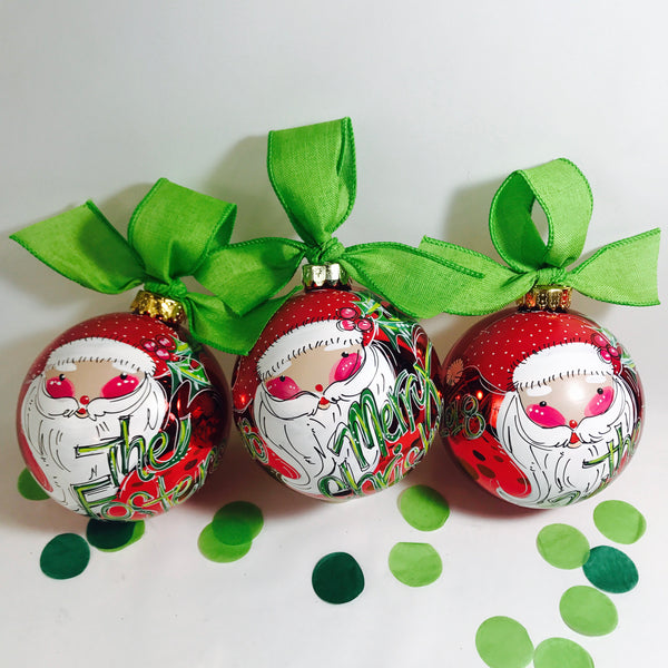 Orders Placed after 11/17 will Arrive after Christmas. ORNAMENT, PERSONALIZED SANTA on Shiny Red Holiday Ball