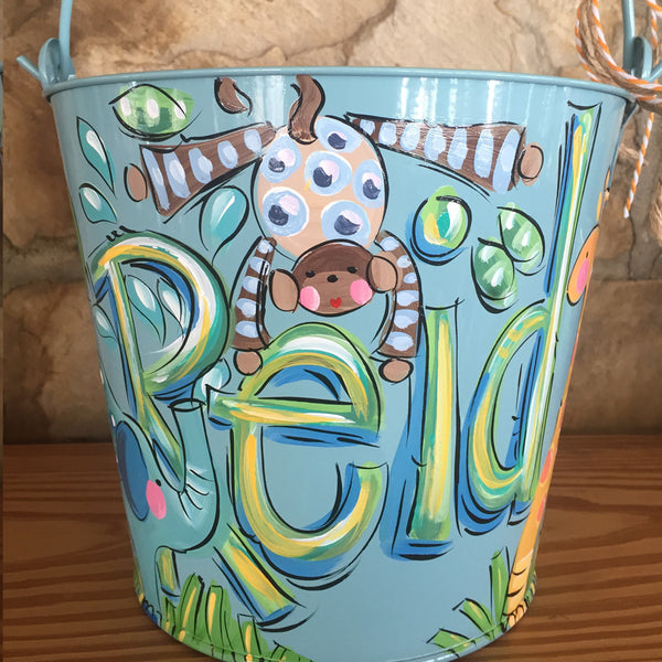 Personalized bucket for boys, jungle theme, room decor