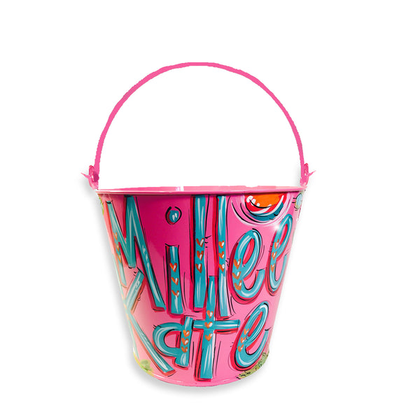 Personalized, hand painted bucket for girls, room decor