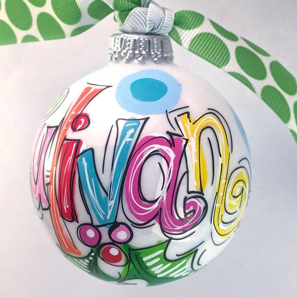 Orders Placed after 11/17 will Arrive after Christmas. ORNAMENT, PERSONALIZED HOLLY & DOTS Ornament