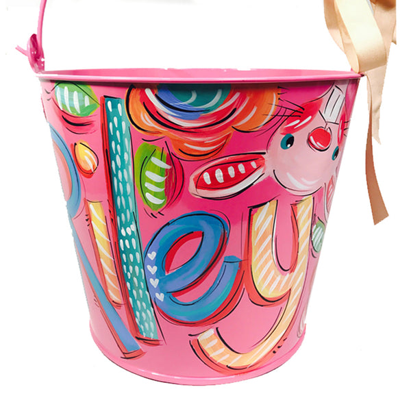 Personalized, hand painted bucket for girls, Easter bucket,  room decor