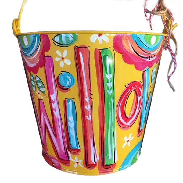 Personalized, hand painted bucket for girls, Easter bucket,  room decor